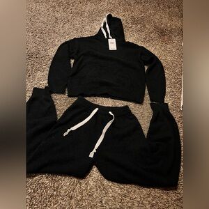 Black Hooded Loungewear Set with White Accents